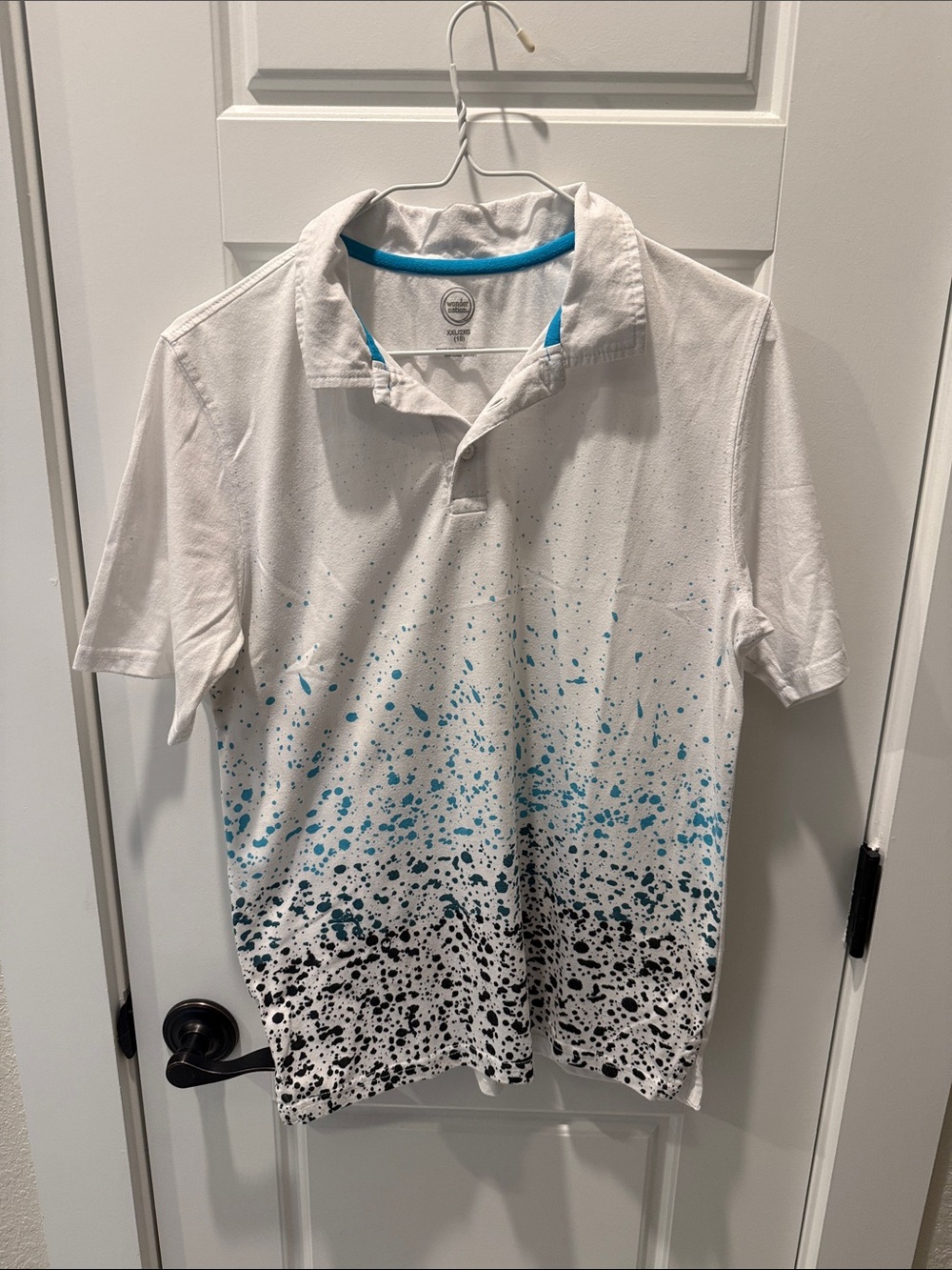 wonder nation White Polo with Blue and Black Splash Print